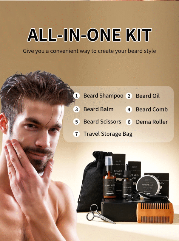men’s natural organic beard grooming growth care set – complete 7 in 1 beard care kit