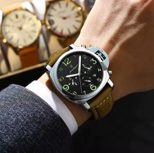 poedagar men’s luxury military sports watch – waterproof, luminous quartz with leather strap
