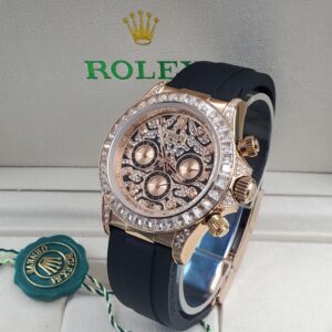 rolex daytona luxury gold diamond chronograph with rubber strap
