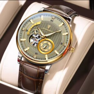 poedagar luxury automatic men's watch luminous hollow tourbillon mechanical with date & week display